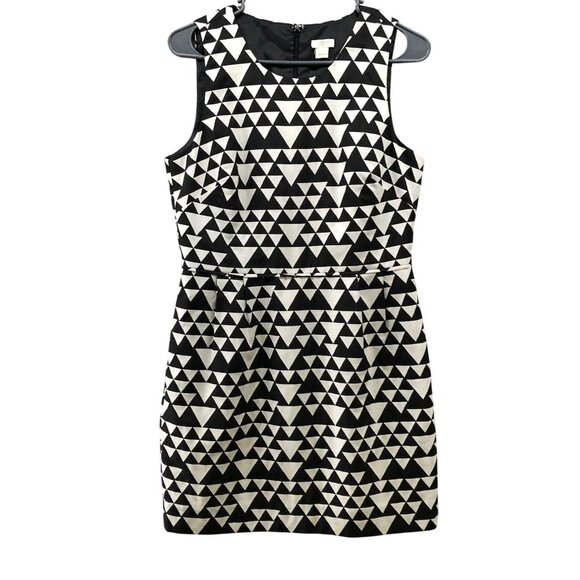 J. Crew Sheath Dress 8P Black White Sleeveless Geometric Print A-Line Career - Picture 1 of 10